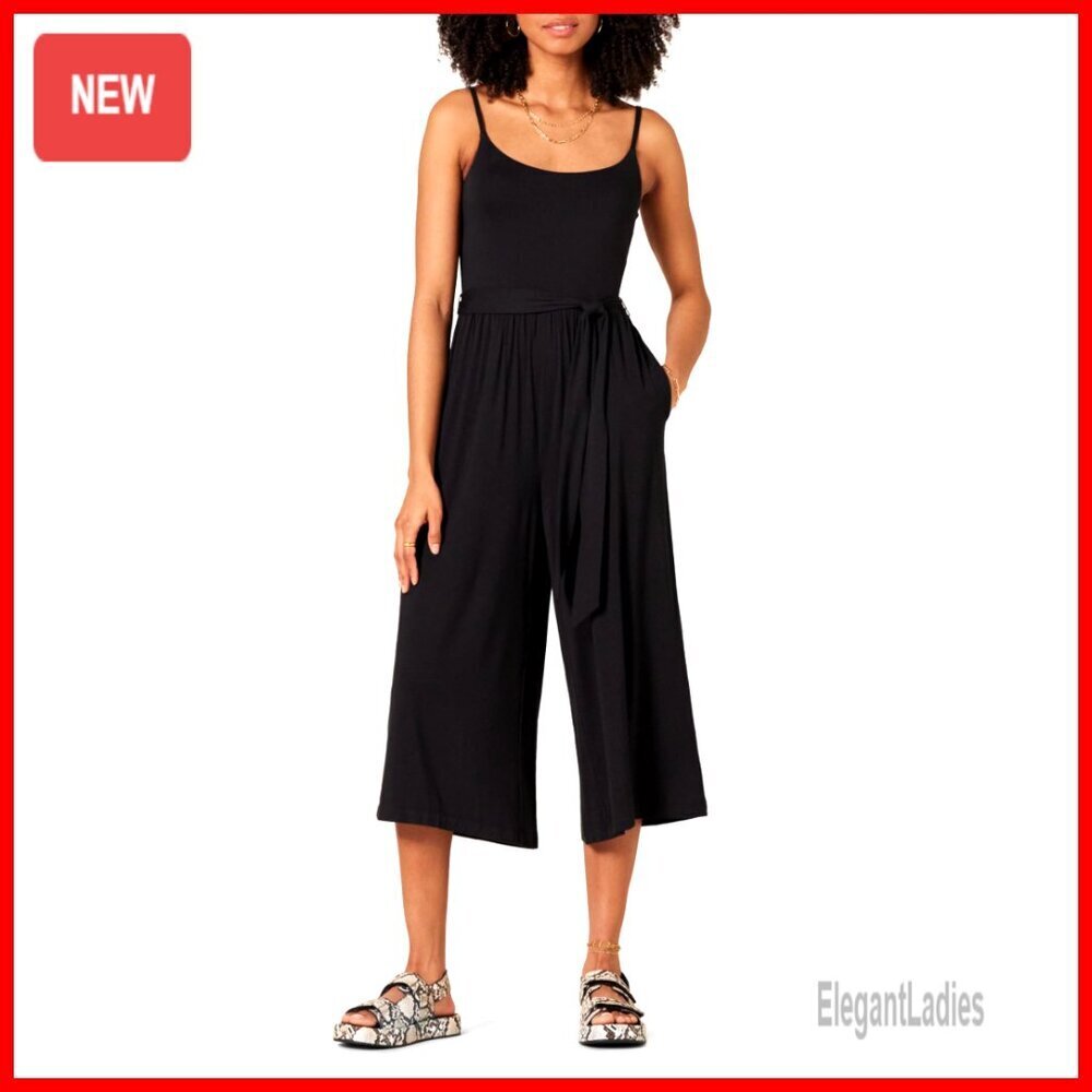 Viscose Jumpsuit Cropped Wide Leg Relaxed Fit Adjustable Straps